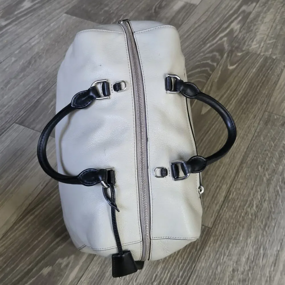 Michael Kors White Leather Satchel Handbag Black Handles No Shoulder Strap